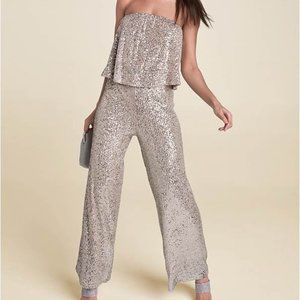 Strapless Sequin Jumpsuit - Champagne Color